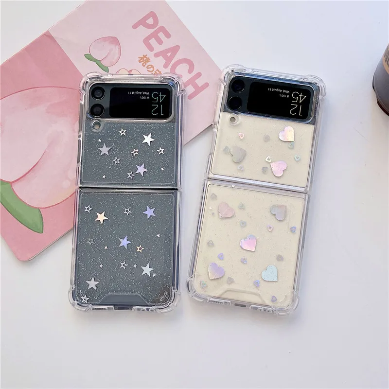 Per Samsung Z Flip 4 3 Custodia Laser Love Custodia Pieghevole Trasparente Per Samsung Z Flip 3 5G Zflip4 Cover Posteriore Rigida Antiurto