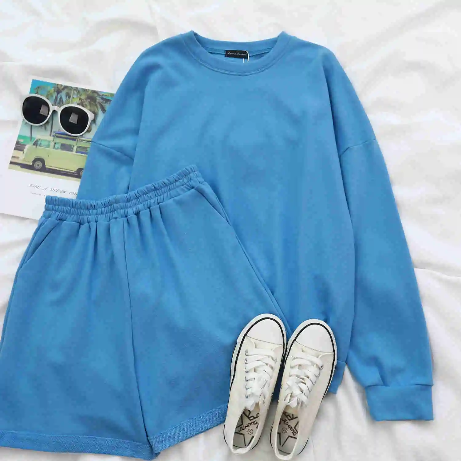 Sold Separately Womens Tracksuits 3 Piece Oversized Sweatshirt Sweatpant Sporting Shorts Sweat 3 Piece Outfit Solid Color Sets