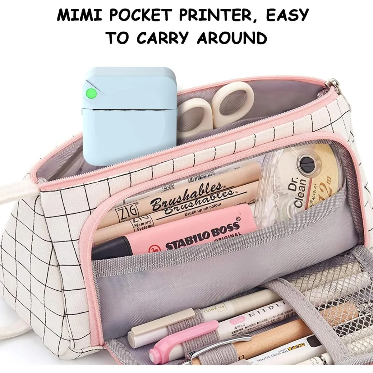 Inkless Sticker Printer Mini Thermal Printer with Roll of Thermal Paper, Wireless Pocket Printer Smart Portable Receipt