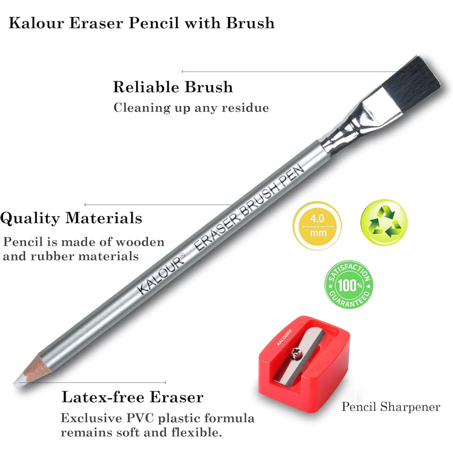 KALOUR Detail Eraser Pencil-6pc Eraser Pencils with Brush 2pc Sharpener,Erasing Small Details or add Highlights for Sketching 3