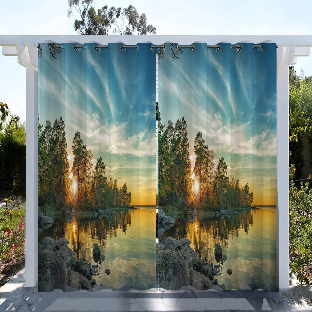 1 pc, Landscape Forest Printed Waterproof Outdoor Curtains for SunProtection and Decoration in Living Room, Bedroom, andKitchen 3