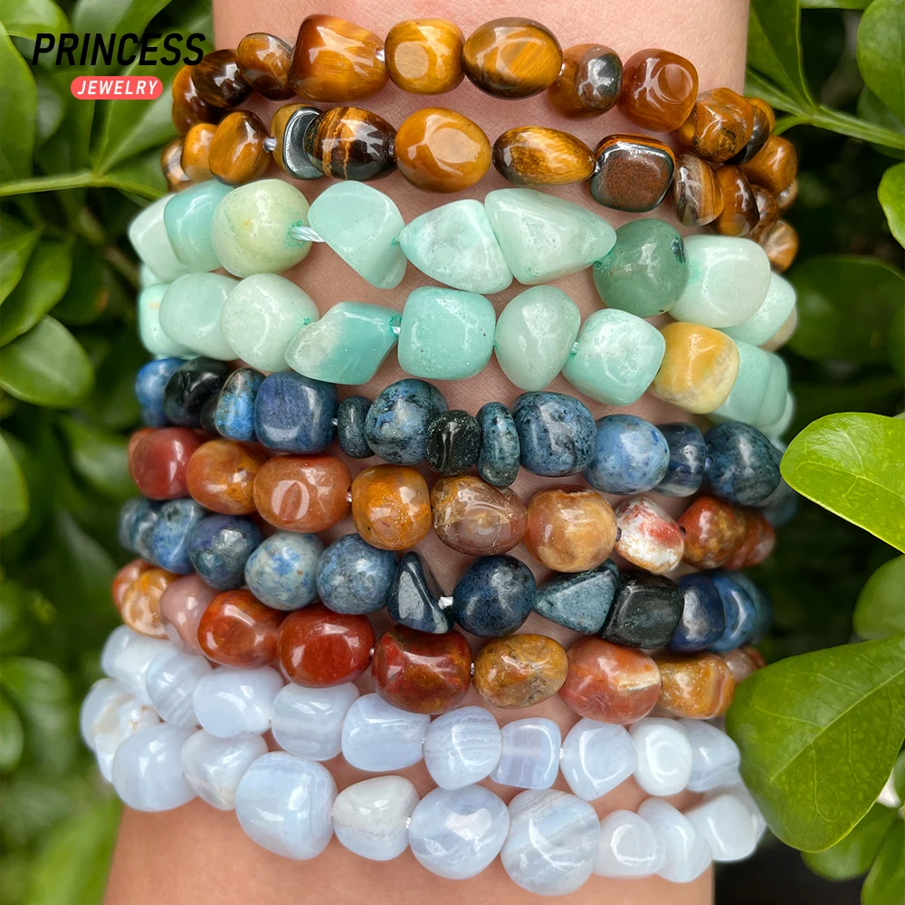 A+ Natural 6-8mm Gravel Beads Tiger Eye Amazonite Agate Sodalite Dumortierite Loose Gemstone Beads for Jewelry Making DIY 6