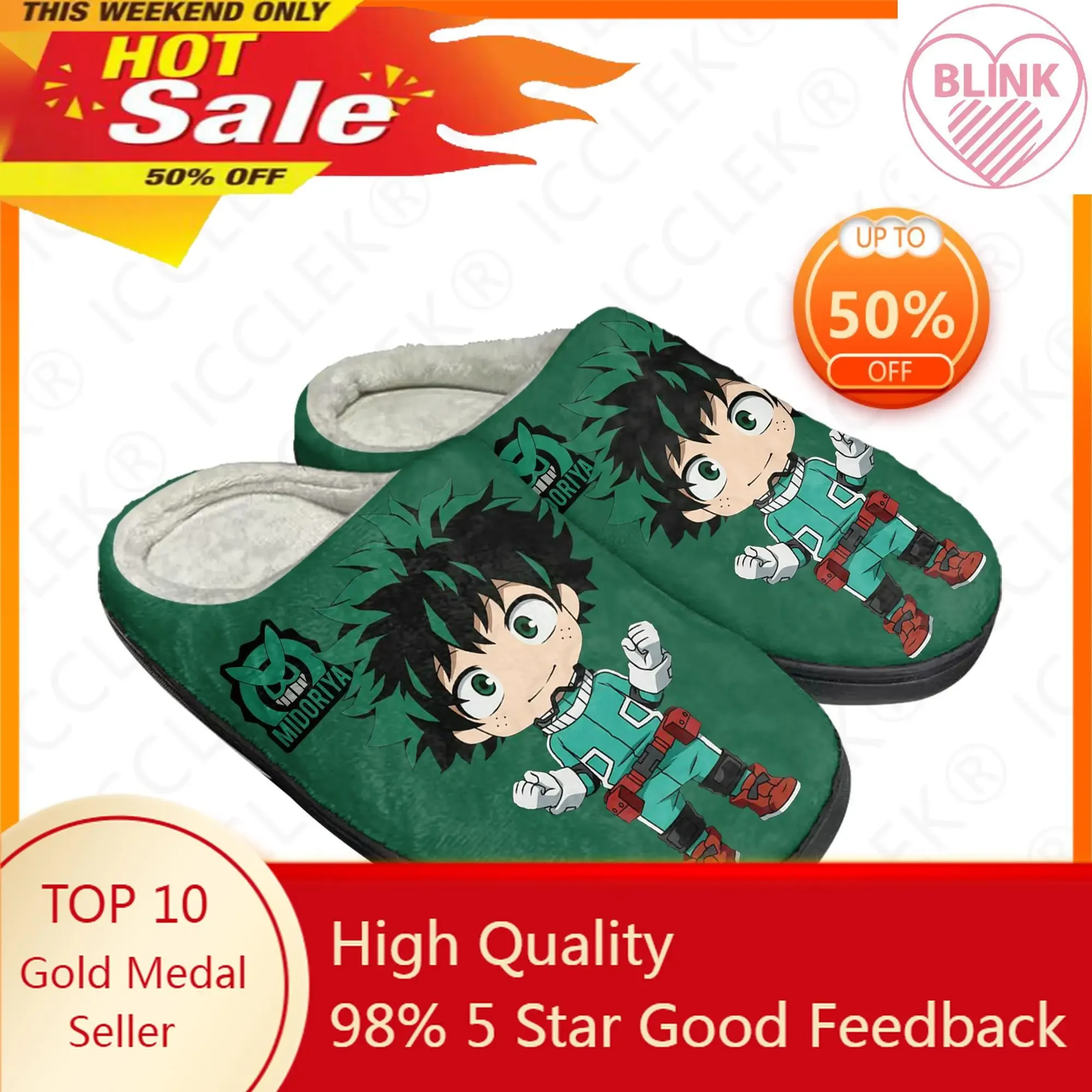 Izuku Midoriya My Hero Academia Home Cotton Custom Slippers Mens Womens Sandals Plush Casual Keep Warm Shoes Thermal Slipper winter warm anime slippers for men women kids girls my hero academia midoriya izuku bakugou demon slayer cosplay cute shoes