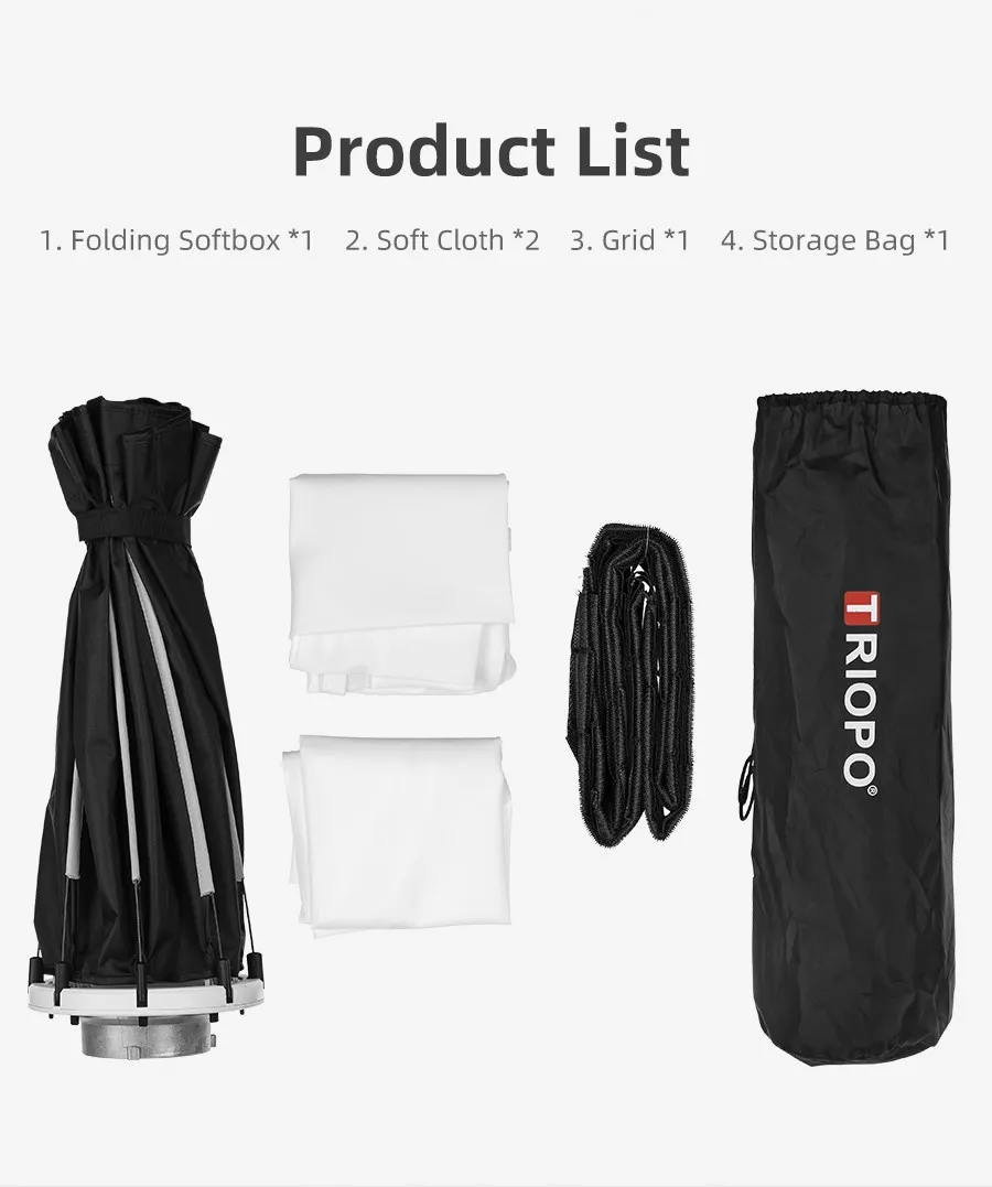 Description Picture 3 of itemTriopo 55cm 65cm 90cm 120cm Photo Portabe Bowens Mount Octagon Umbrella Softbox + Honeycomb Grid Outdoor Soft Box for Flash