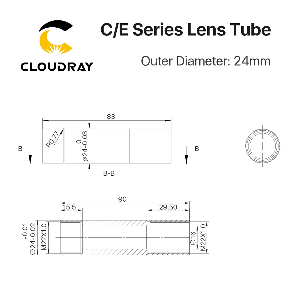 Cloudray-Tubo De Lente CO2 Serie C & E, Diámetro Exterior De 24mm Para