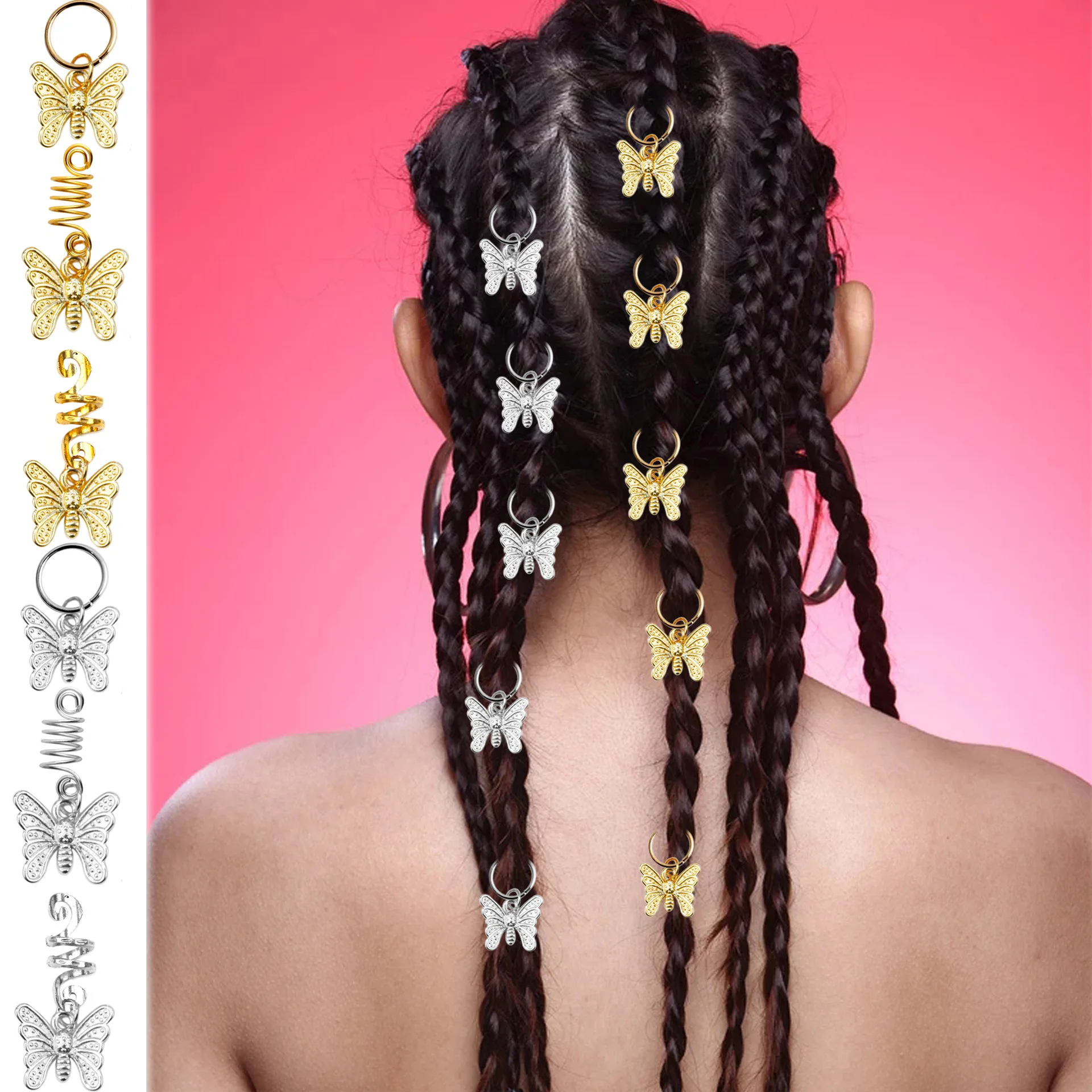 

10pcs Golden Butterfly Dreadlock Beads Hair Bead Dreadlock Bride Hair Rings Decor Braiding Hairpins Braiders Styling Accessories