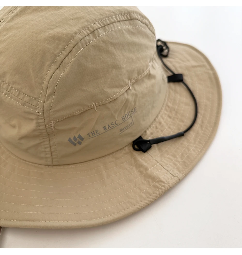 Japanische einfache Tooling-Stil-Eimerhüte mit Kordelzug für Männer und Frauen, Sommer-Sonnenschutz im Freien, schnell trocknende Wandermützen – Detail 6