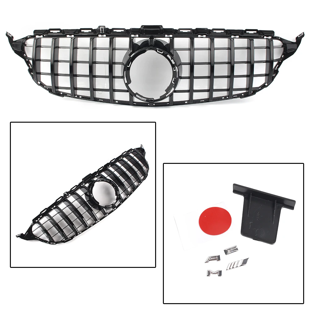 

W205 GTR Front Grille Grill For Mercedes-Benz C-Class W205 C200 C250 C300 C350 2019 2020 ABS Gloss Black Car Accessories