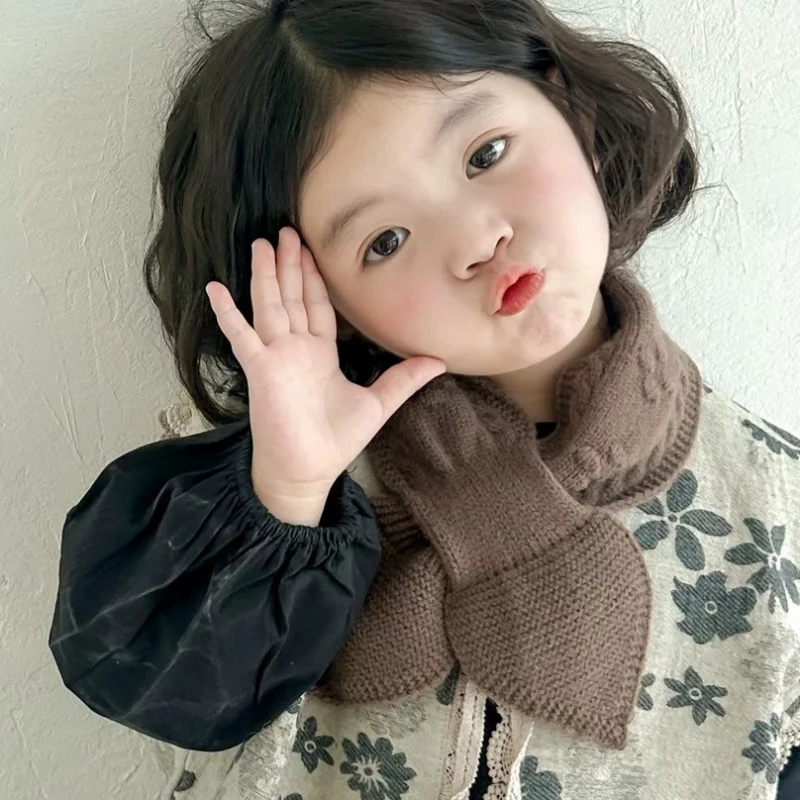 Baby Kids Korean Toddler Crossover Beige Scarf Winter Warm Neck Warmer Shawls for Infants Solid Color Outdoor Accessories