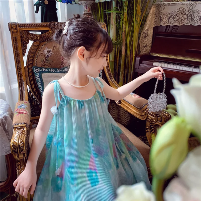 

Girls' Slip dress summer dress 2023 new children's net red dazzle color princess dress westernized little girl dress