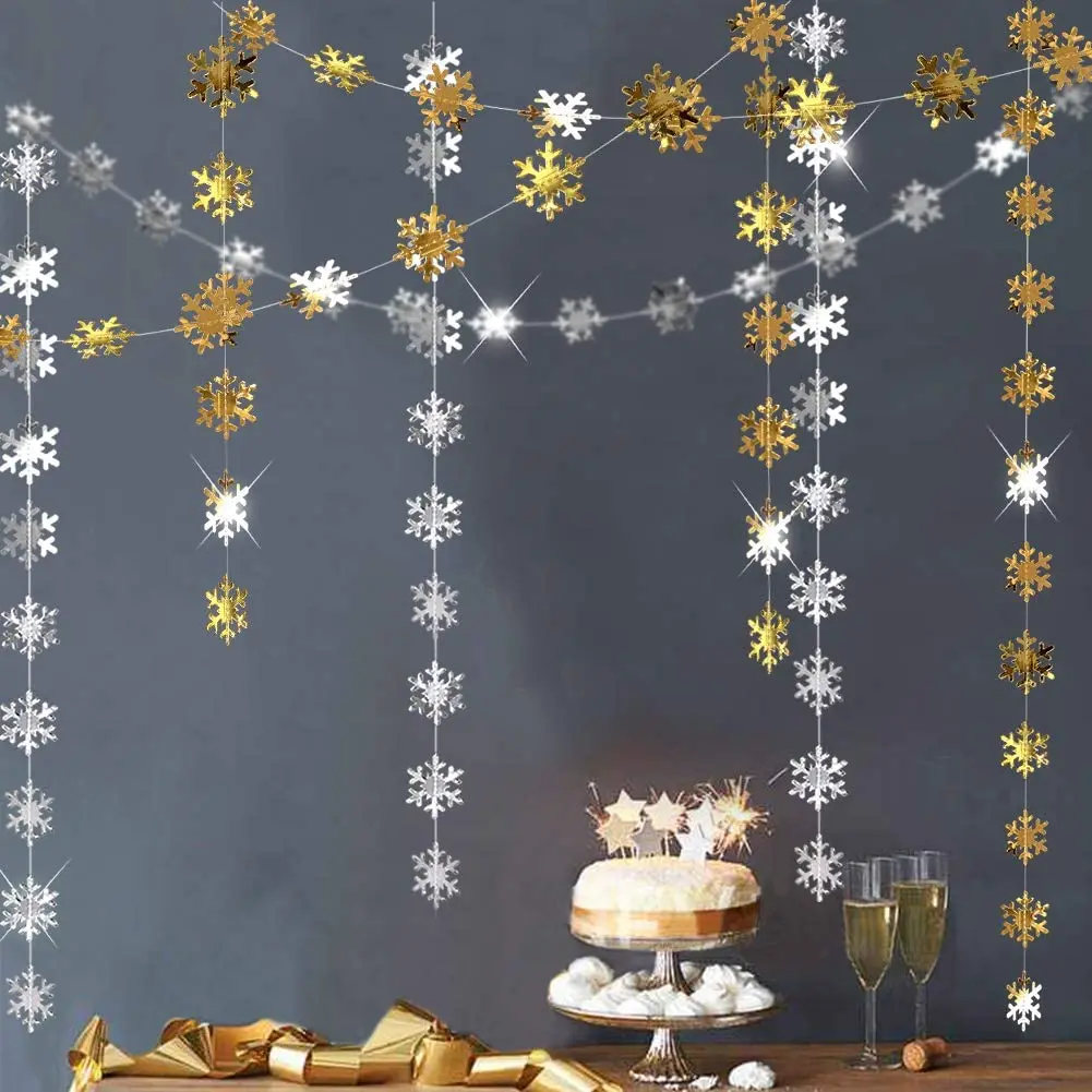 Snowflake Garlands for Christmas Tree Hanging Decor Winter Wonderland Party Fake Snow Decoration Paper Streamers 4M christmas ornaments winter snow decoration