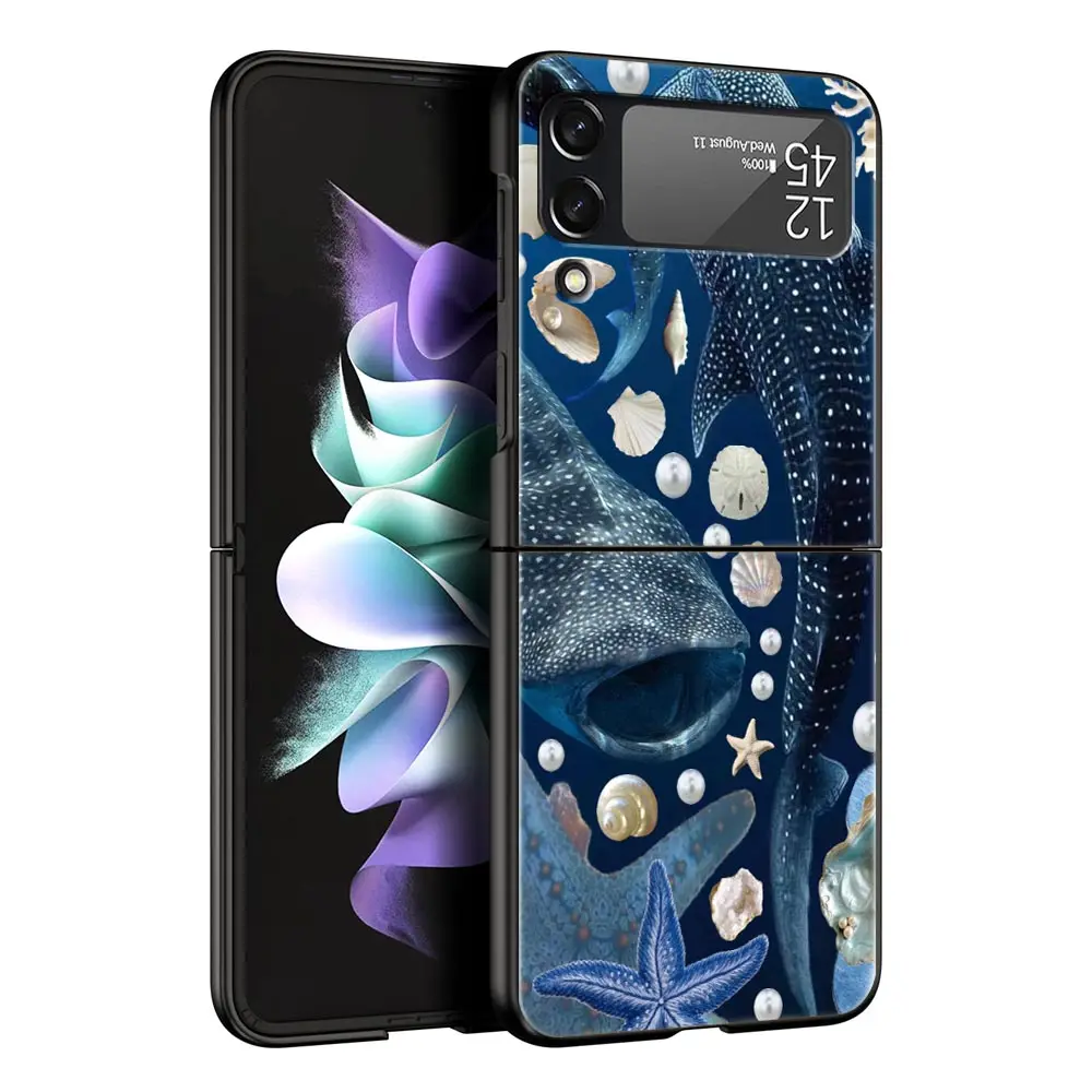 Ocean Whale Shark Swimming Design Black Hard Folding Phone Case