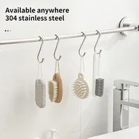 304 Stainless Steel Hook Free Punching Double  S-Shape Hook Kitchen Bathroom Cabinet Door Back Type Coat Towel Storage Hanger 5