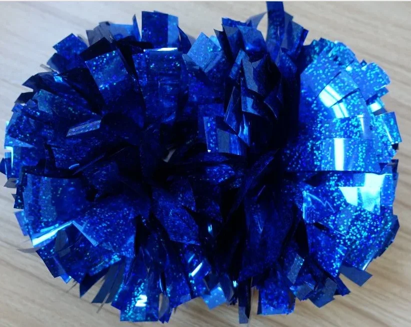 Blue metallic plastic colorful Poms,4" 6" 8" 10" cheer pom poms