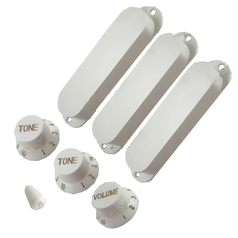 

A Set White Electric Guitar Pickup Covers Closed Sealed Style Single Coil Control Knob Switch Knob Tip Parts