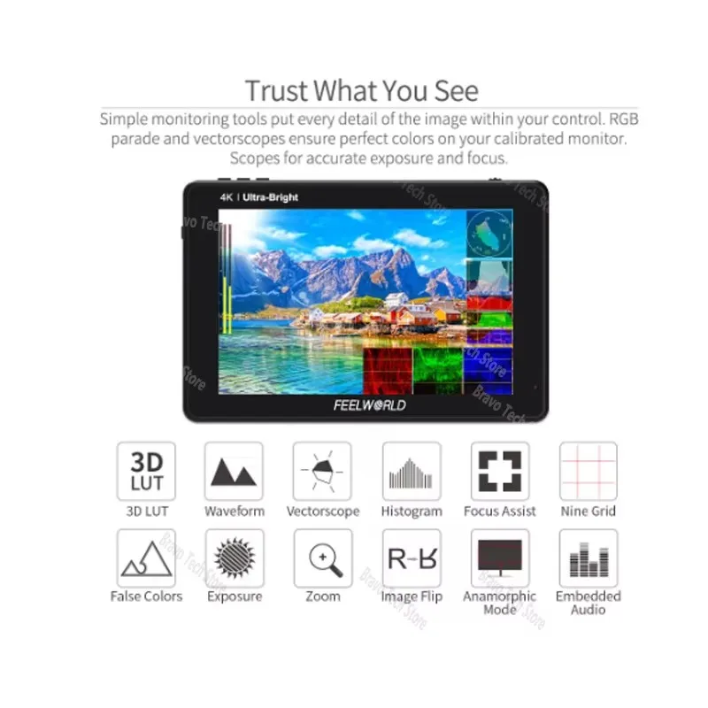FEELWORLD LUT7 LUT7S LUT7 PRO 7 inch 2200nits 3G SDI 4K Touch Screen 3D LUT Field Monitor Full HD 1920x1200 IPS for DSLR Cameras