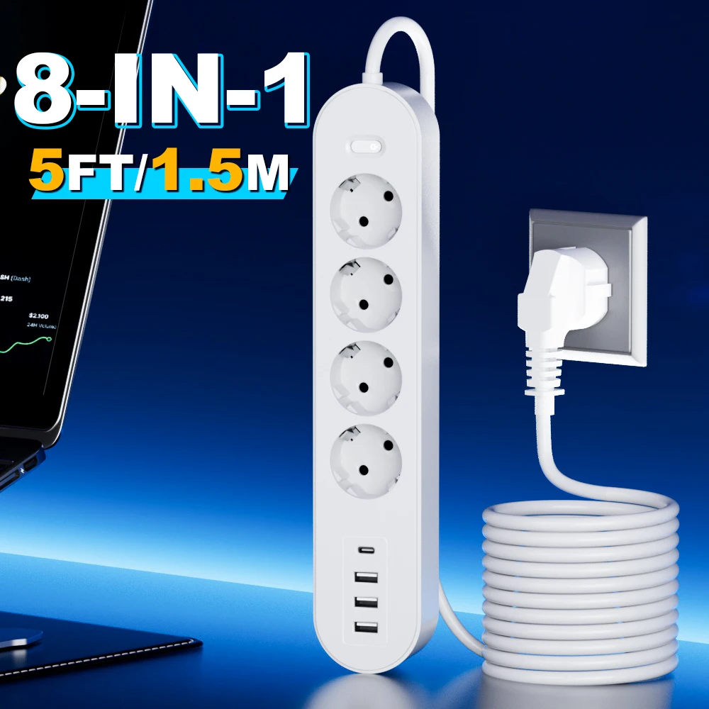 1 High-End 8-in-1 Power Strip with Overload Protection, One Master Switch, 4 Ac Outlet S3782e57be6774c7496ae7581404c16e7B