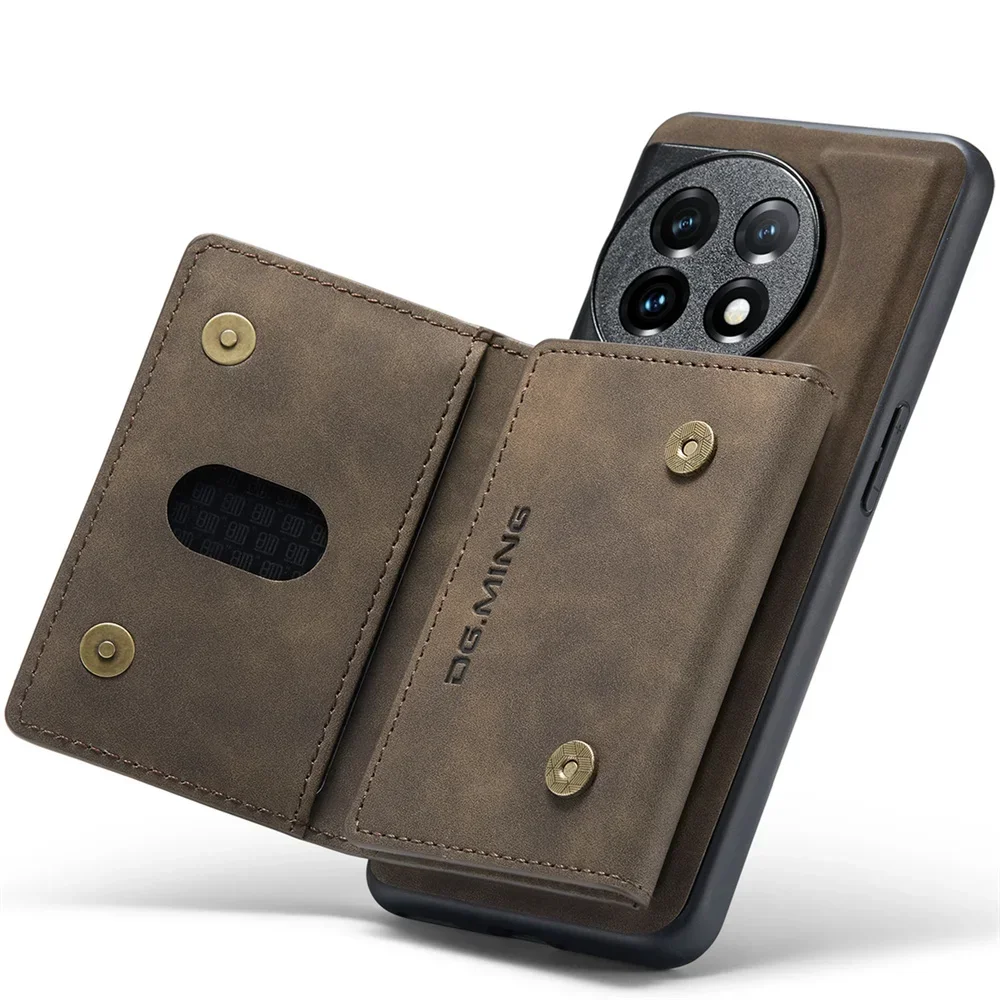 DG.Ming Retro Leather Magnetic Wallet Case with Detachable Trifold Holder