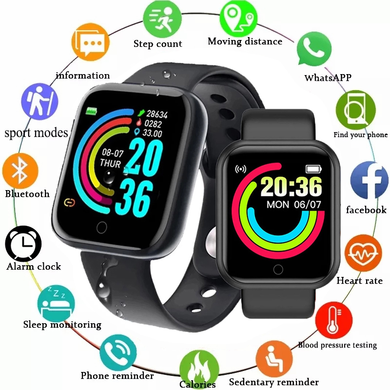 Y68 Smart Watch Bluetooth Fitness Tracker Adult Sports Watch Heart Rate Monitor Blood Pressure Smart Bracelet for Android iOS