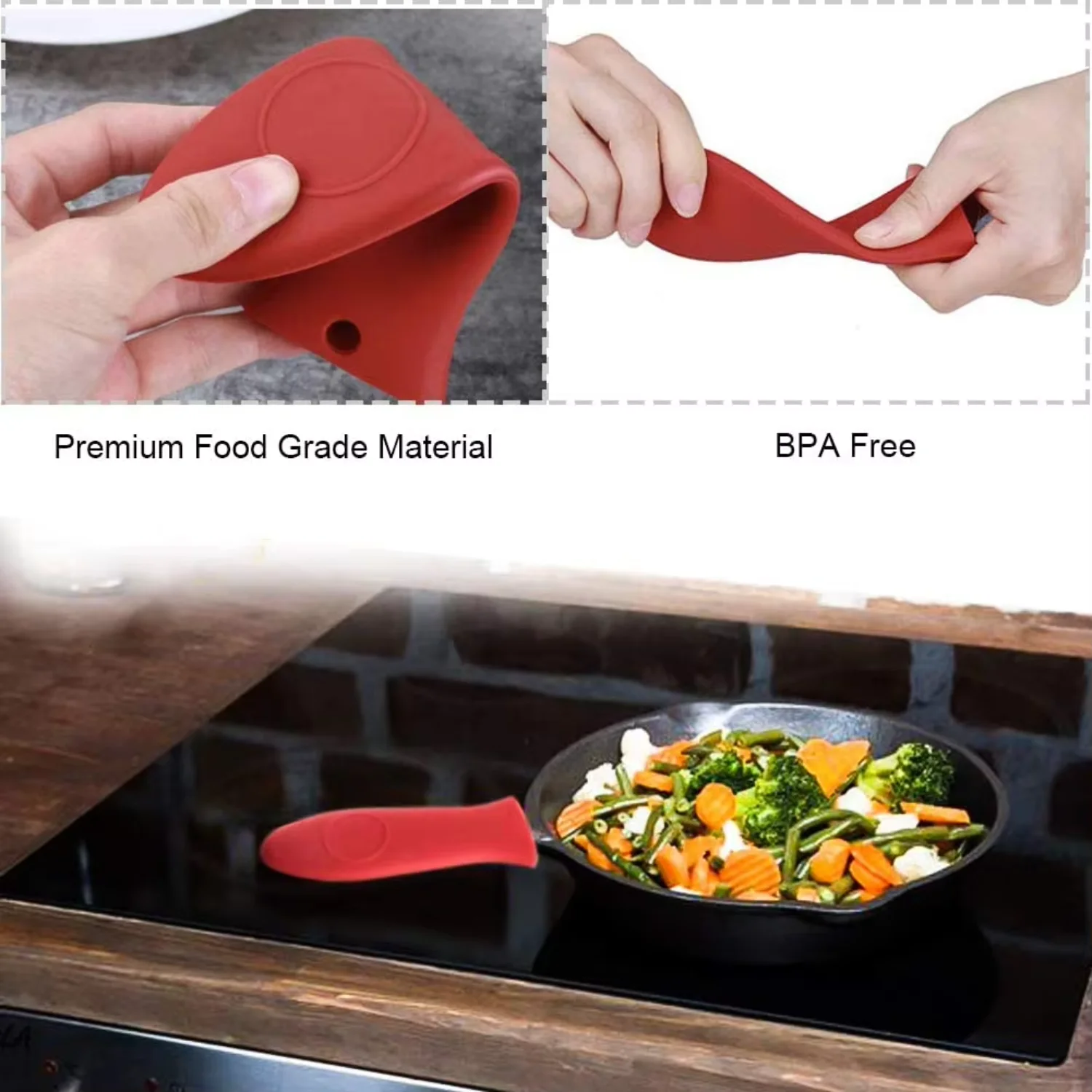 Silicone Hot Handle Holder Heat-resistant Pot Holder Cast Iron Frying Pan Cover Auxiliary Handle Sleeve 1개