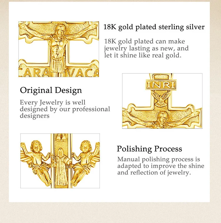 Eudora 925 Sterling Silber Caravaka Kreuz Jesus Halskette 18 Karat Gold Engel Amulett Anhänger Christlicher Schmuck Männer Persönlichkeit Geschenk – Detail 4