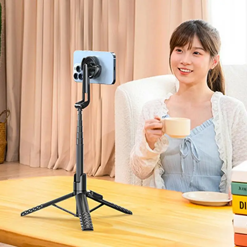 

Cell Phone Selfie Stick Magnetic Tripod Selfie Stick Adjustable Phone Stand with Remote Control 360 Rotating Live Stream Tripod