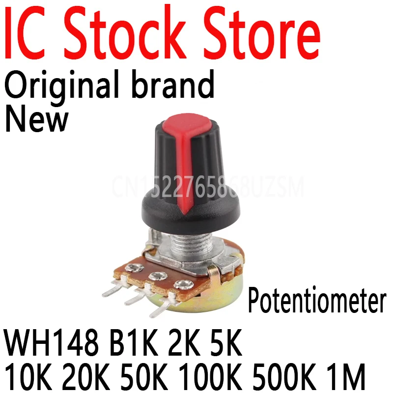 Single Linked Potentiometer with Cap Handle Length 15mm Adjustable Resistance WH148 B1K 2K 5K 10K 20K 50K 100K 500K 1M 5PCS