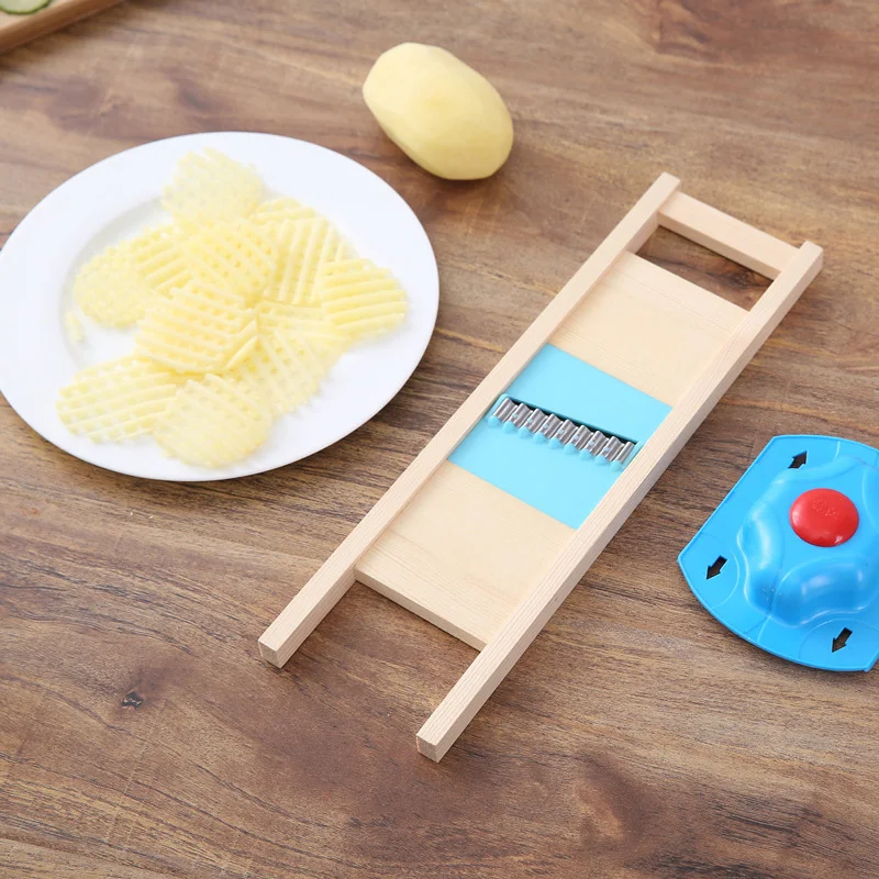 Wooden Potato Grid Slicer Vegetable Grater Corrugated Net Chopper Cutter Wave Knife Chipper Salad Kitchen Shredder Peeler Masher