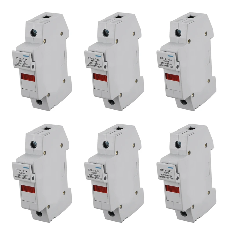 

6X RT18-32X AC 380V 32A 1 Pole 10X38mm DIN Rail Mount Fuse Holder Base