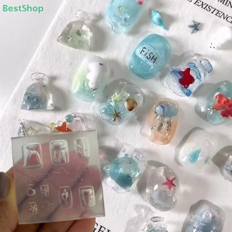 ☆ ☆ ☆ 3D 실리콘 네일 몰드 불가사리 조개 나비 DIY 네일 아트 장식 투명 네일 템플릿 매니큐어 디자인 도구