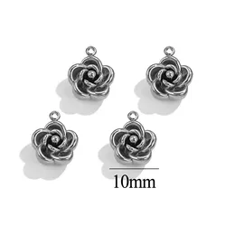 Gold - Plated Rose Flower Charm Set - Stainless Steel Jewelry Making Supplies (5 Pieces) (Steel 10mm)