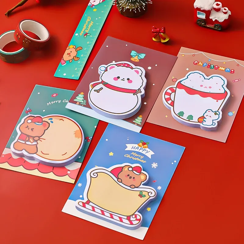 30 Pcs Cute Sticky Notes Kawaii Cartoon Christmas Sticky Notes Marker Adhesive Memo Pads Student Kid Gift Office School Supplies