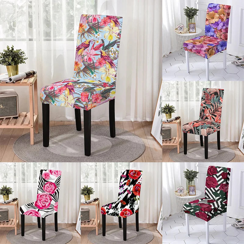 Floral Dining Chair Cover Spandex Elastic Chair Slipcover Case Stretch Chair Covers for Wedding Hotel Banquet Housse De Chaise