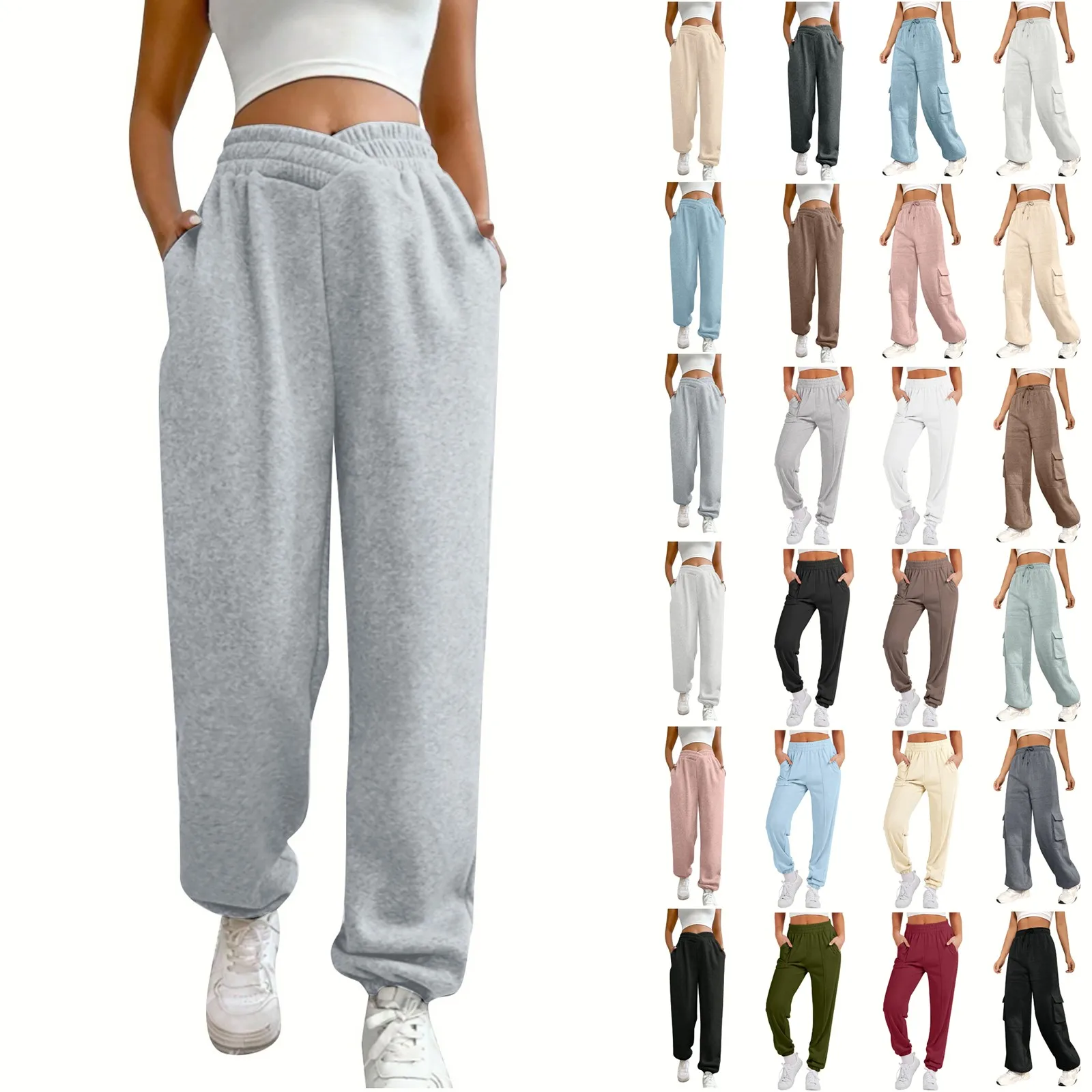 

Women'S High Waist Solid Color Casual Trousers Workout Sports Joggers Pants With Pockets Y2k Clothes Women' S Pants брюки женски