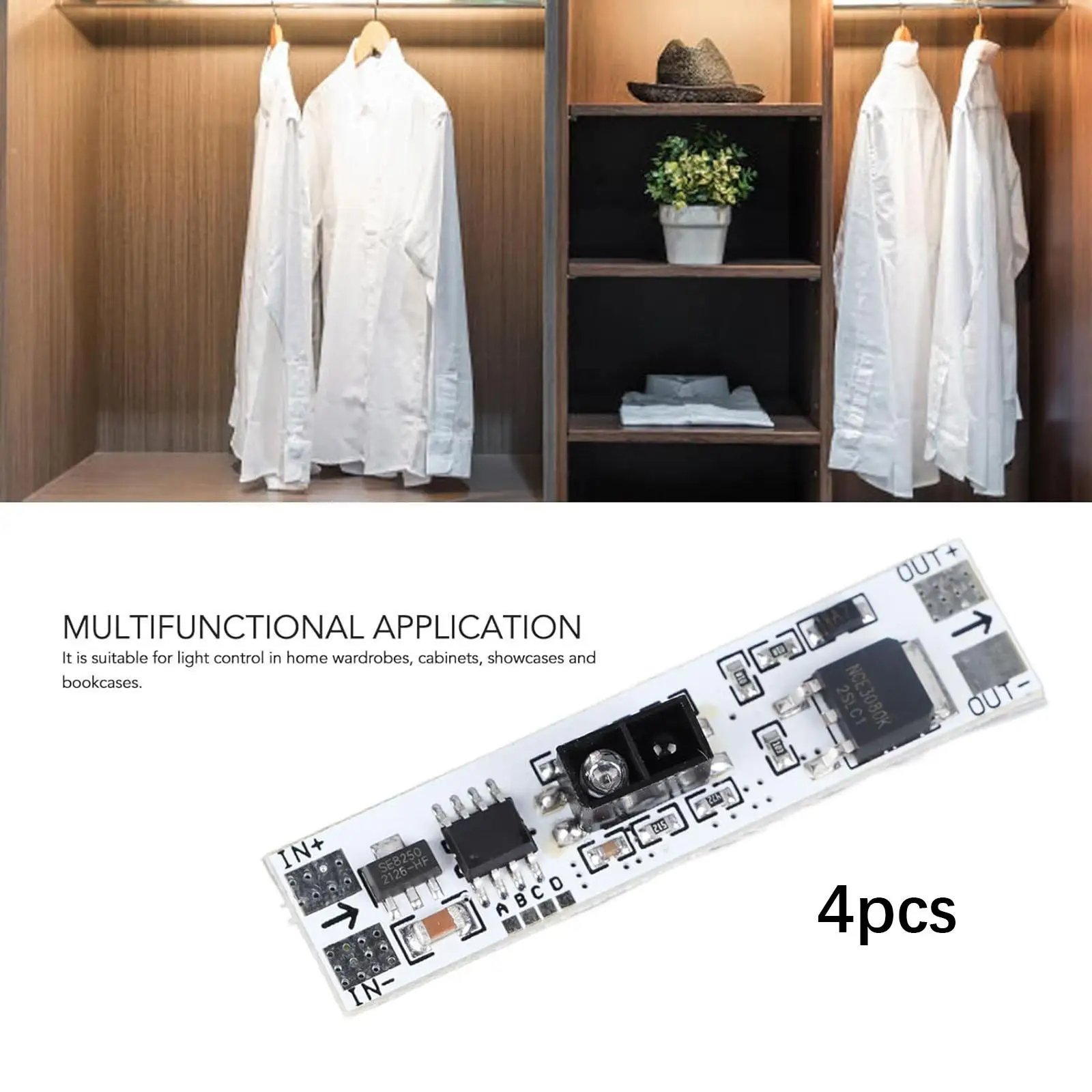 4 Pcs Hand Sweep Sensor Module LED Light Controller Practical Cabinet Light Sensor Switch Module for Cupboard Wardrobe