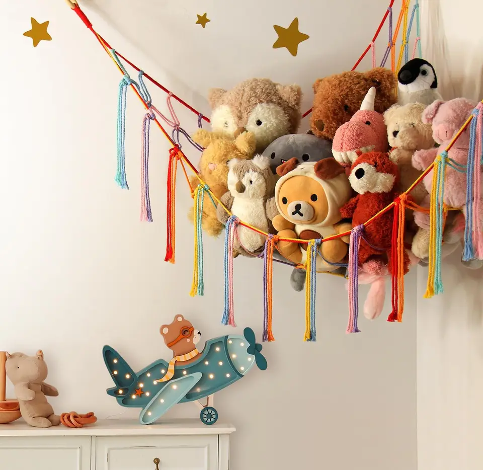 Large Stuffed Animal Hammock - Boho Macrame Toy Net For Corner, Holds Plush Toys, Saves Space
