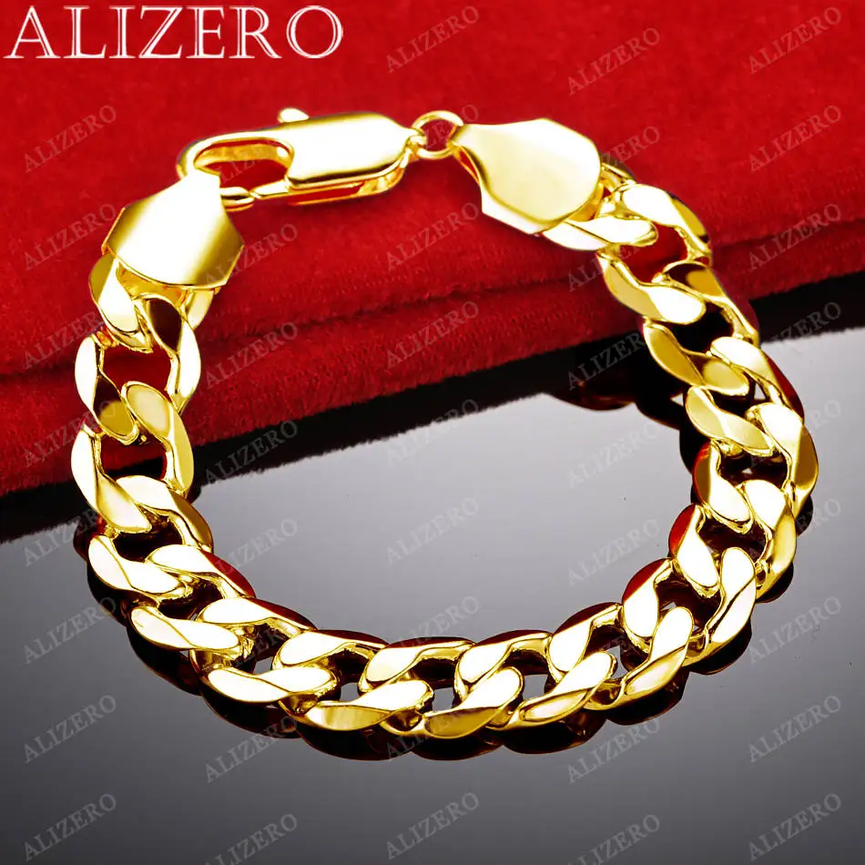 ALIZERO 18K 골드 도금 10MM 쿠바 체인 팔찌 남녀 패션 트렌드 액세서리 주얼리 선물