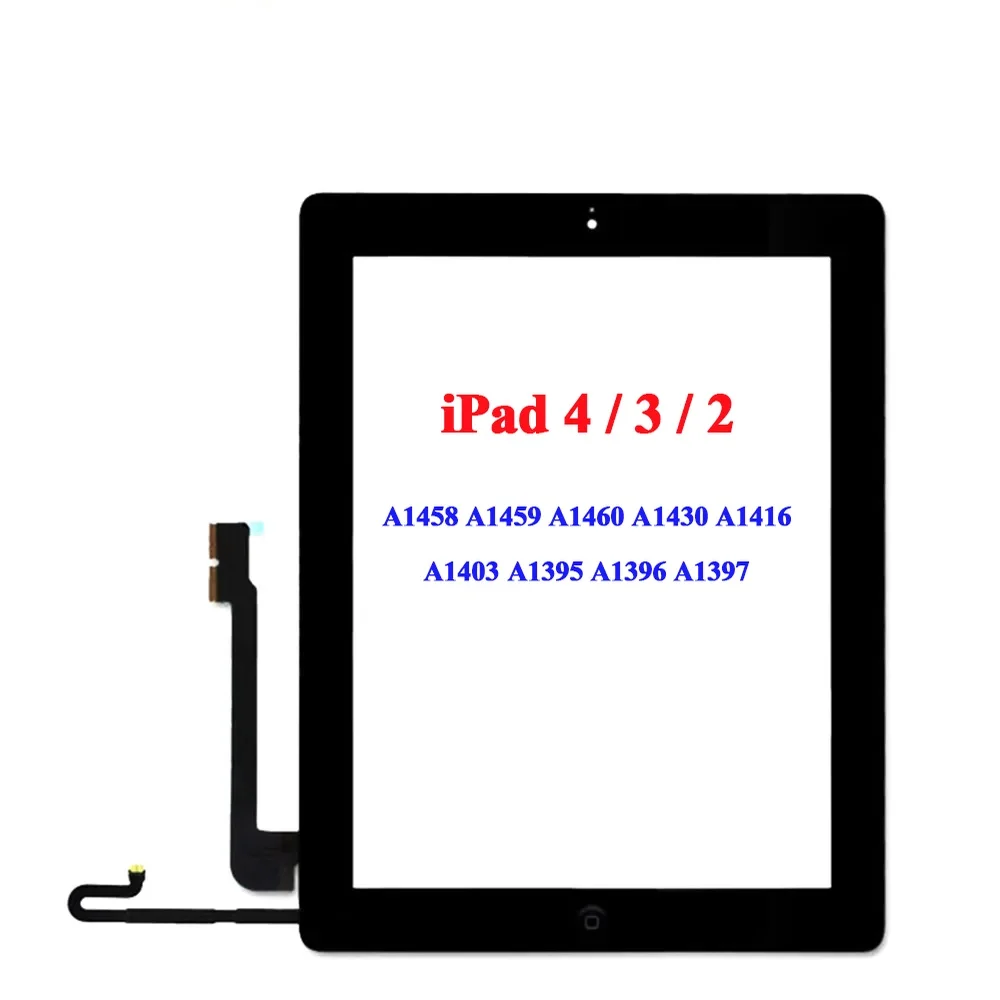 

For iPad 4 3 2 A1458A1459A1460A1430A1416A1403A1395A1396A1397 Touch Screen Digitizer Front Glass Panel Replacement + Key Button