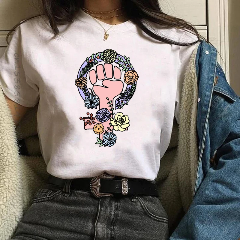 

Premium Women Girl Power Hand Flower Feminist Short Sleeve Tees Tops Graphic Female Ladies Womens Lady T-Shirt T Shirt T-Shirts