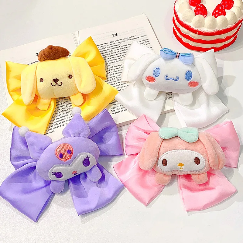 

Kawaii Sanrio Hairpin Cute Cinnamoroll Kuromi Melody Cartoon Hair Accessories Hair Ropes Bow Hair Clip Children and Girls Gifts