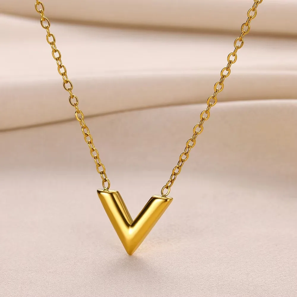 Stainless Steel V Letter Necklaces For Women