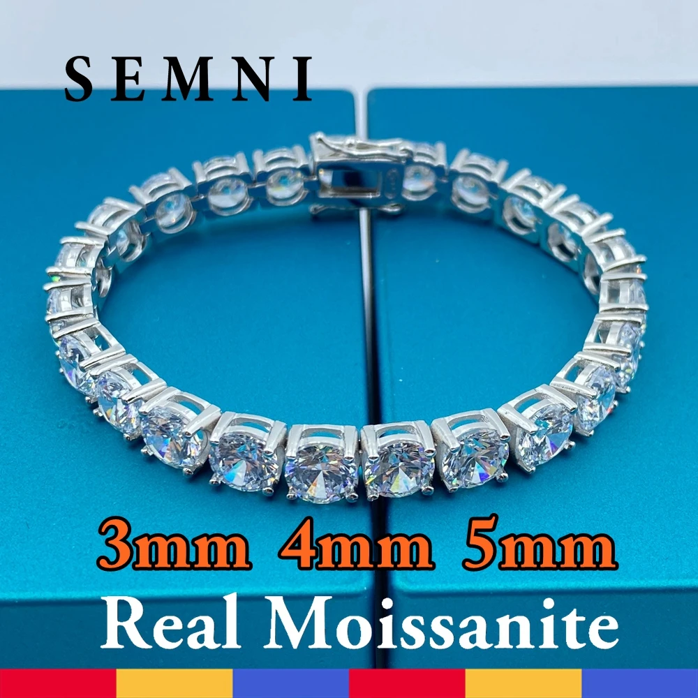 

SEMNI 3mm--5mm Moissanite Diamond Tennis Bracelet for Women Men S925 Sterling Silver GRA Certificate Man's Gift Fine Jewelry