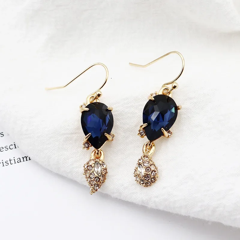 

Европейские и американские дизайнерские модные ретро серьги-капли простые синие циркониевые серьги