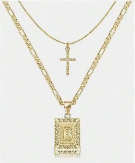 Letter Necklace Layered Initial Cross Necklace, Layering Square Letter Pendant Figaro Chain Cross Choker  for Women Girls
﻿ - Image 32