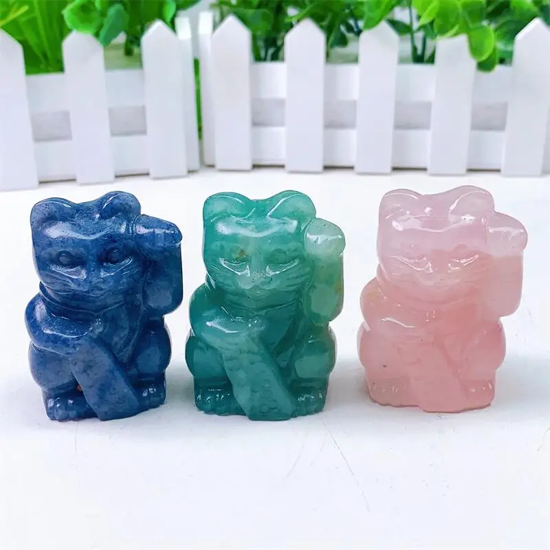 

Natural Crystal Quartz Fortune Cat Crystal Animal Beautiful Gemstone Crafts Fengshui Home Decoration Collection 1pcs