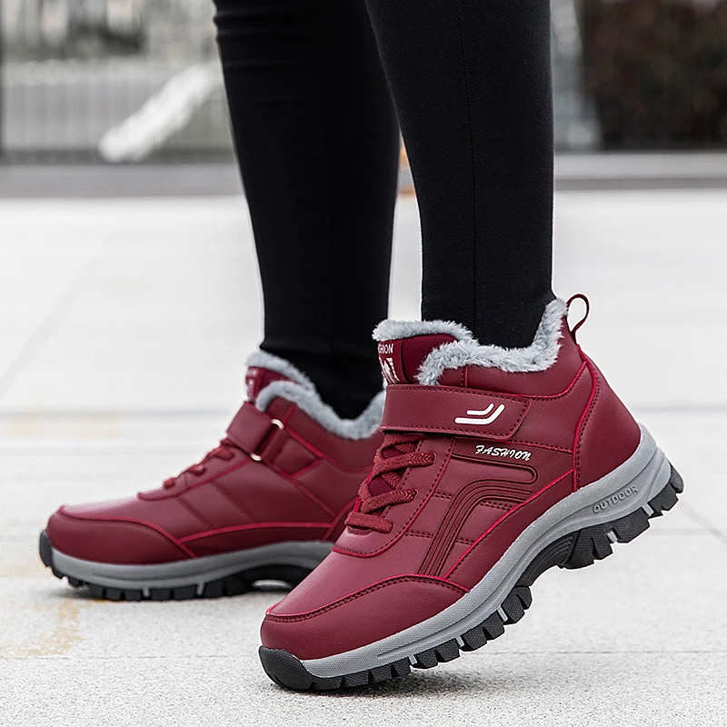 Winter Women Men's Boots Waterproof Leather Boot Man Plush Warm Sneakers Man Outdoor Ankle Snow Boots Casual Shoes Big Size Winter Snow Boots Men Boots