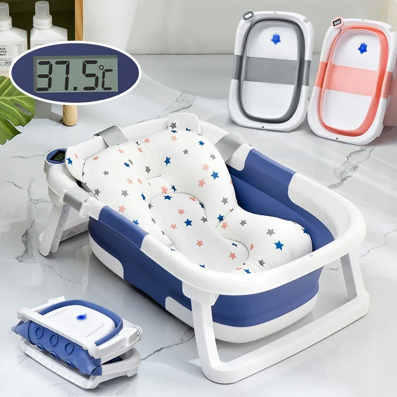 Baby Bathtub Real-time Temperature Silicone Non-Slip Foot Bath Bucket Folding Bathroom With Temperature Sensing baby bath tub