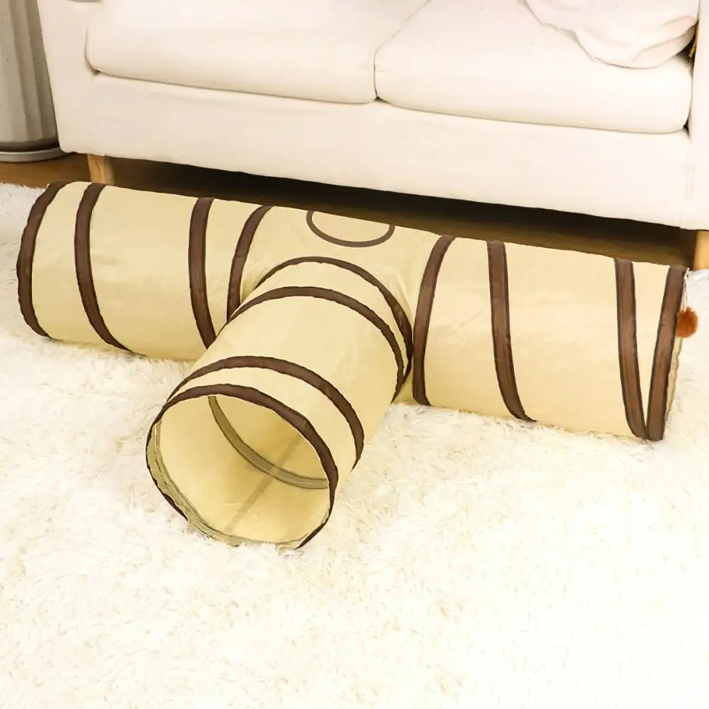 Polyester+Stahldraht Katzentunnel Faltbares Atmungsaktives Katzennest Beige+Kaffeebraun Interaktives Trainingszelt für Kaninchen und Meerschweinchen – Detail 7