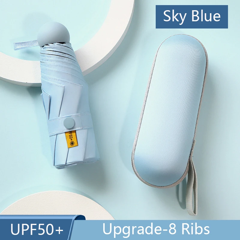 8-Ribs Mini Sun Umbrella Portable Pocket Capsule Umbrella Sun Protection UV Folding Parasol with Case