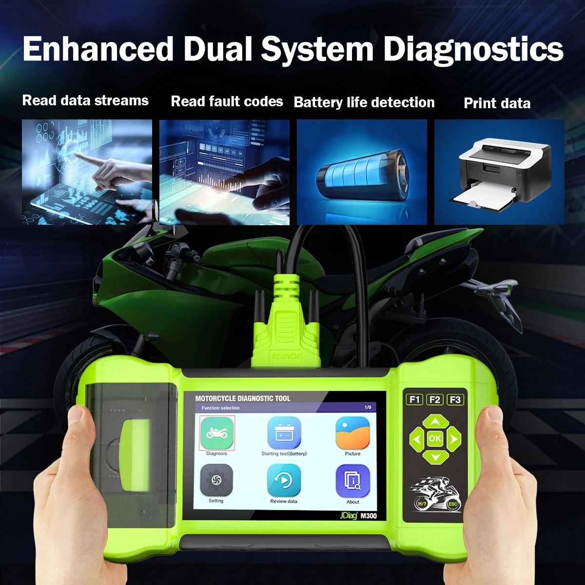 JDiag M300 Motorcycle Diagnostic Scanner Tool Read Clear Fault Service Reset ABS Engine For BMW Ducati Harley Honda Kawasaki KTM,car diagnostic scanner